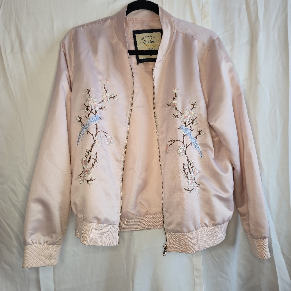 Ci Sono Pink Floral Embroidered Bomber Jacket